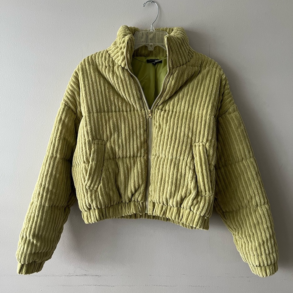 Papermoon Light Green Corduroy Puffer Jacket